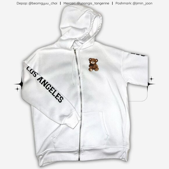 Unisex oversized white Los Angeles teddy bear zip up hoodie 🤍🤎 - Picture 2 of 6